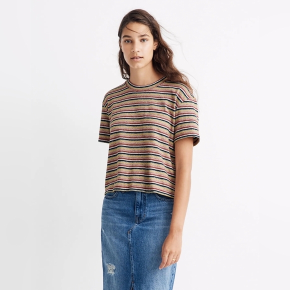 Madewell Tops - Madewell Textured Easy Cropped Tee Striped Cotton Blend S